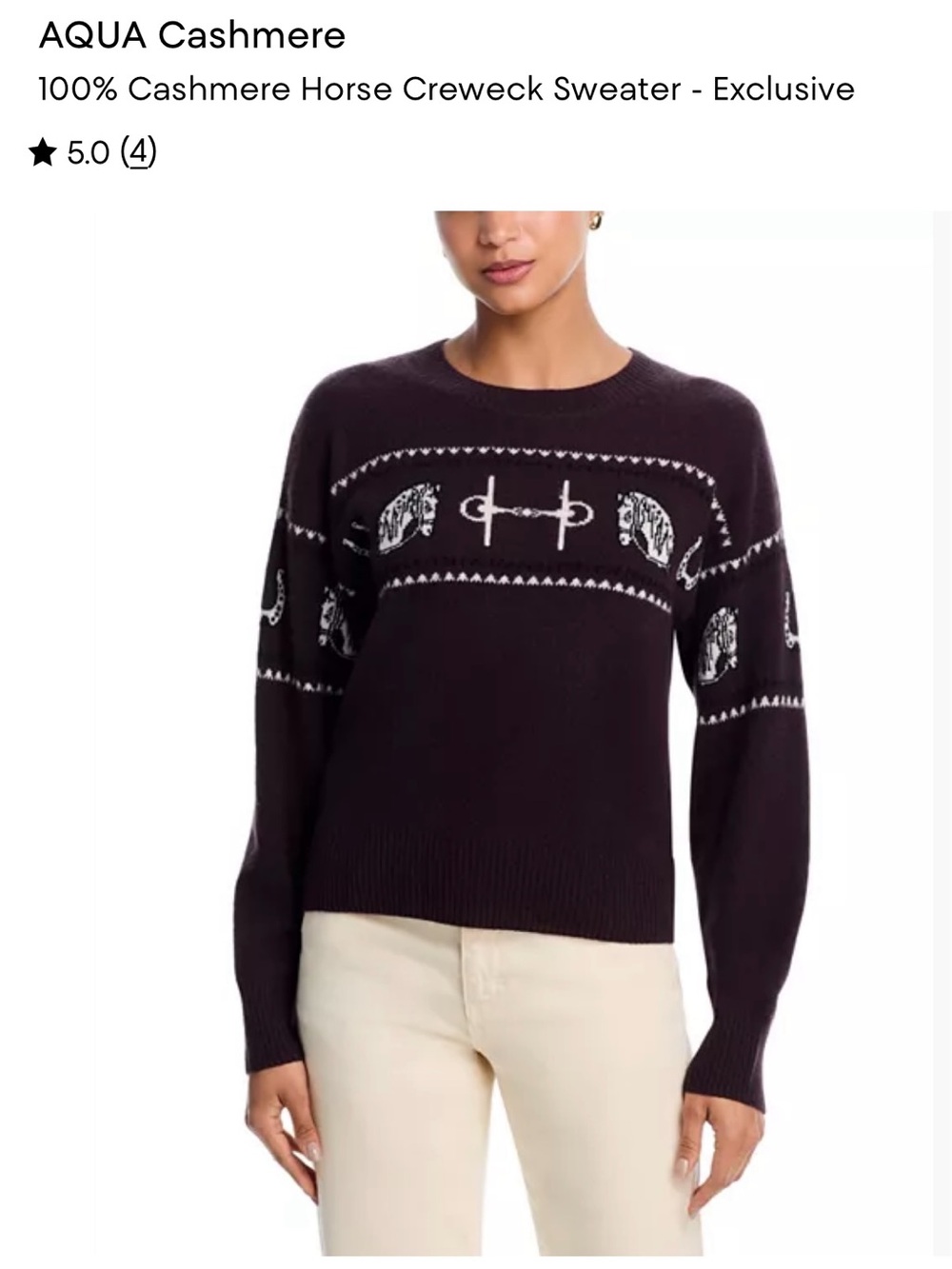 Aqua Cashmere Brown Horse Crewneck Long Sleeved Sweater